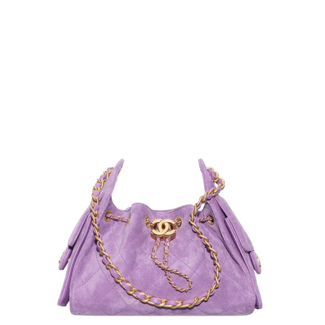 Chanel 25 Mini Handbag Suede Calfskin & Gold Metal Purple