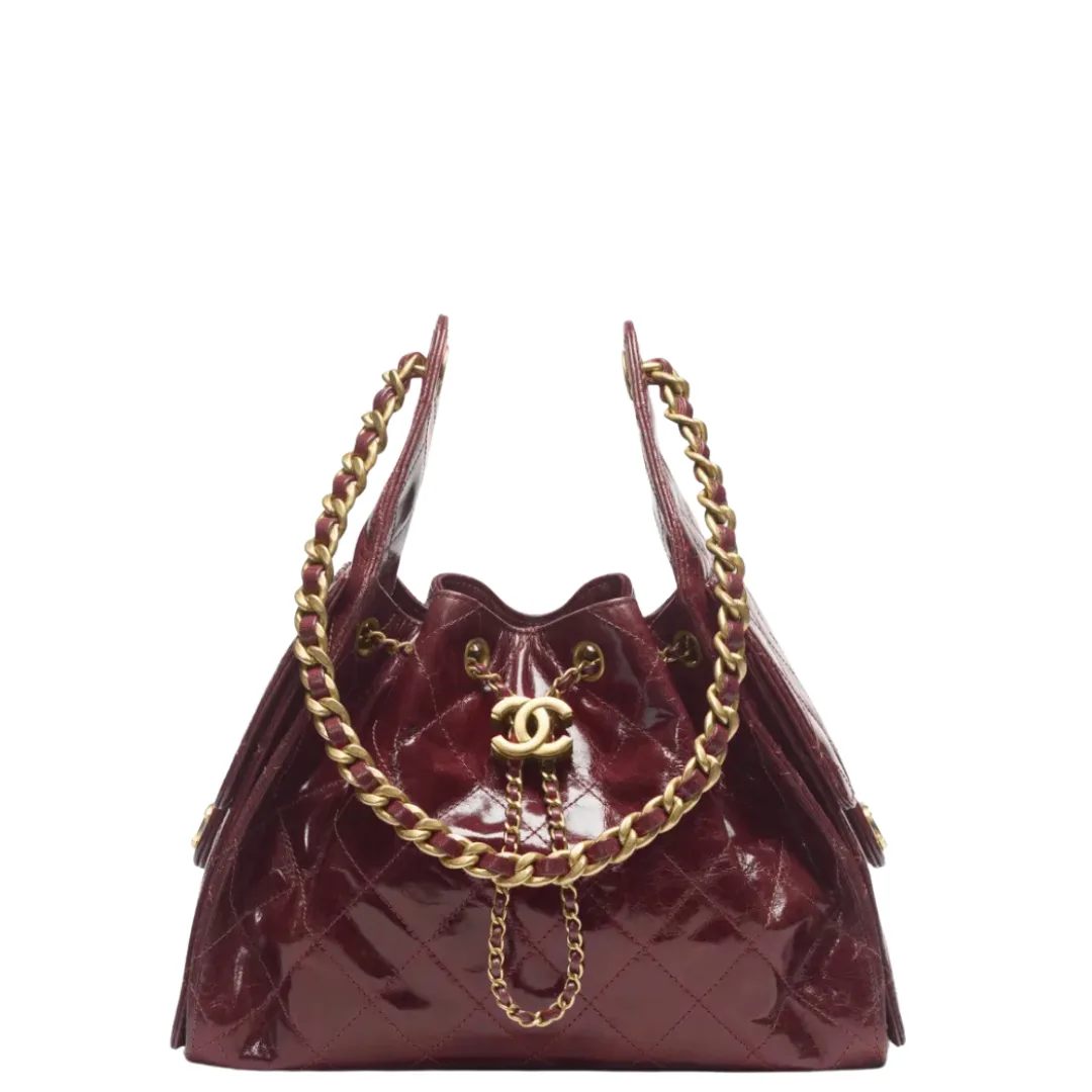 Chanel 25 Small Handbag Shiny Crumpled Calfskin & Gold-Tone Metal Burgundy