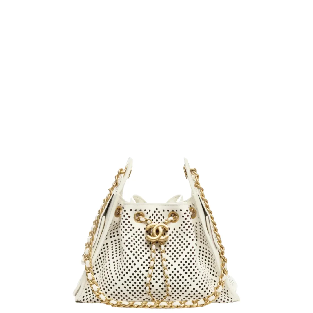 Chanel 25 Mini Handbag Perforated Calfskin & Gold-Tone Metal White