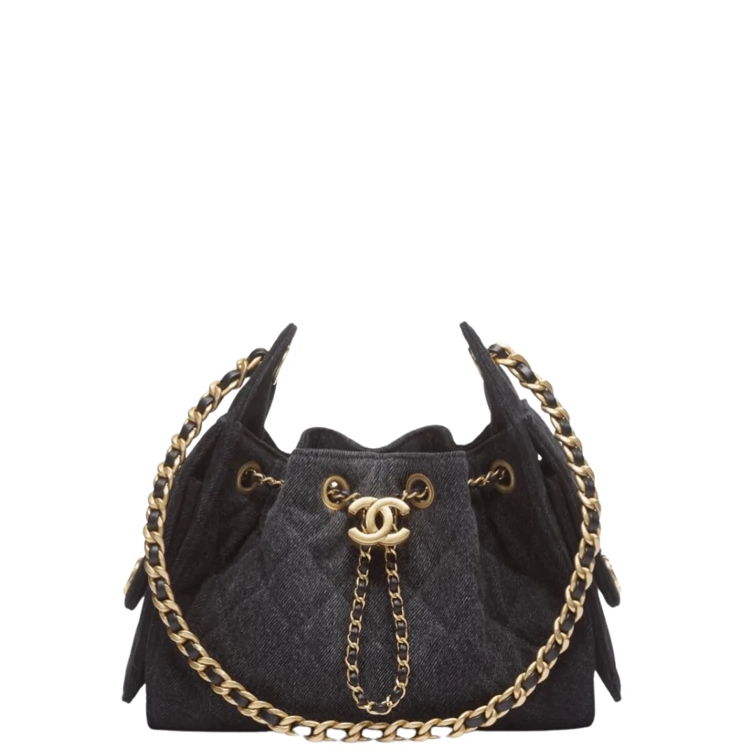Chanel 25 Mini Handbag Washed Denim & Gold-Tone Metal Black