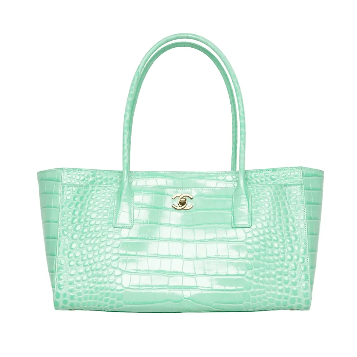 Chanel SS26 Small Shopping Bag in Green Crocodile Embossed Calfskin Leather with Gold Hardware