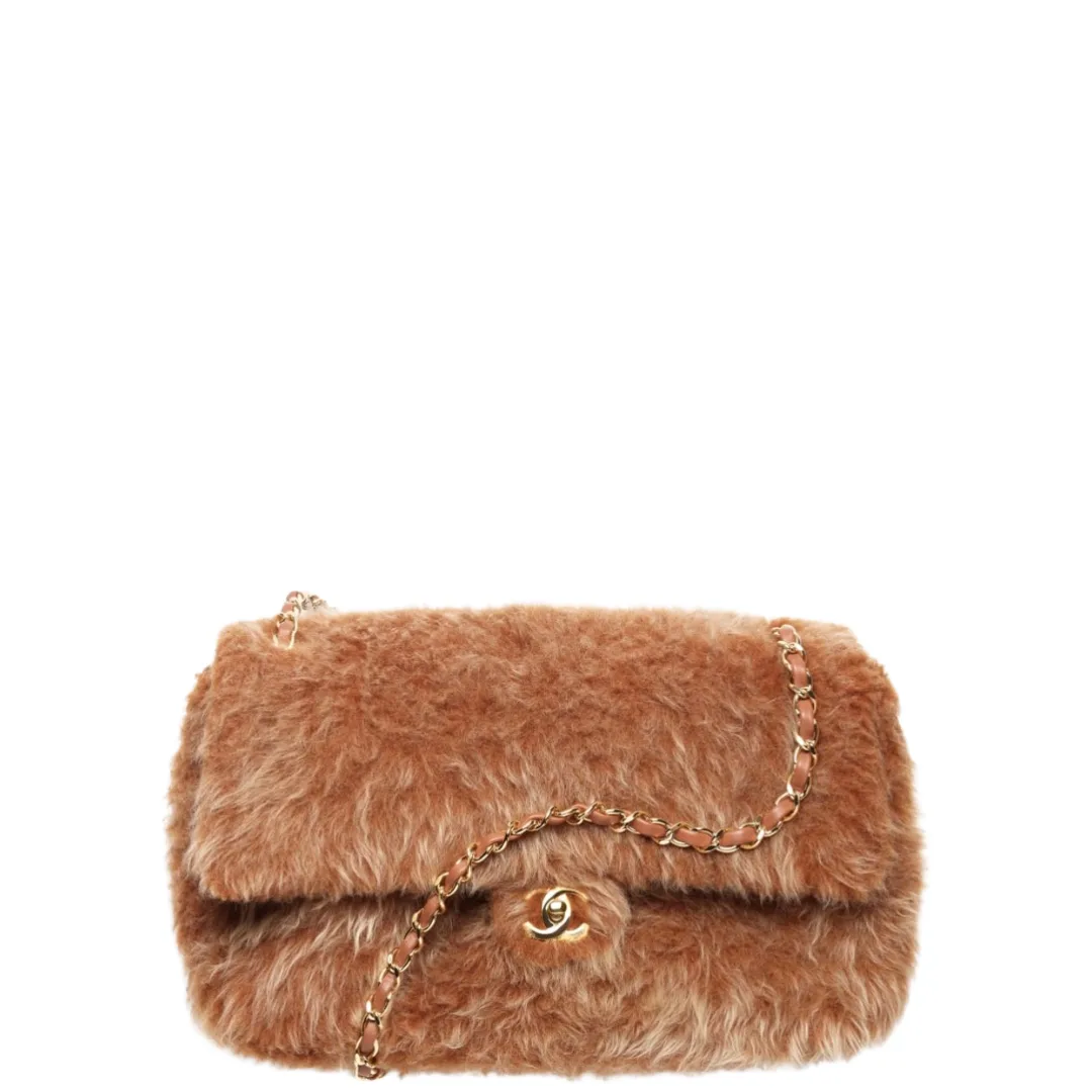 Chanel Maxi Flap Bag Shearling Lambskin & Gold-Tone Metal Brown