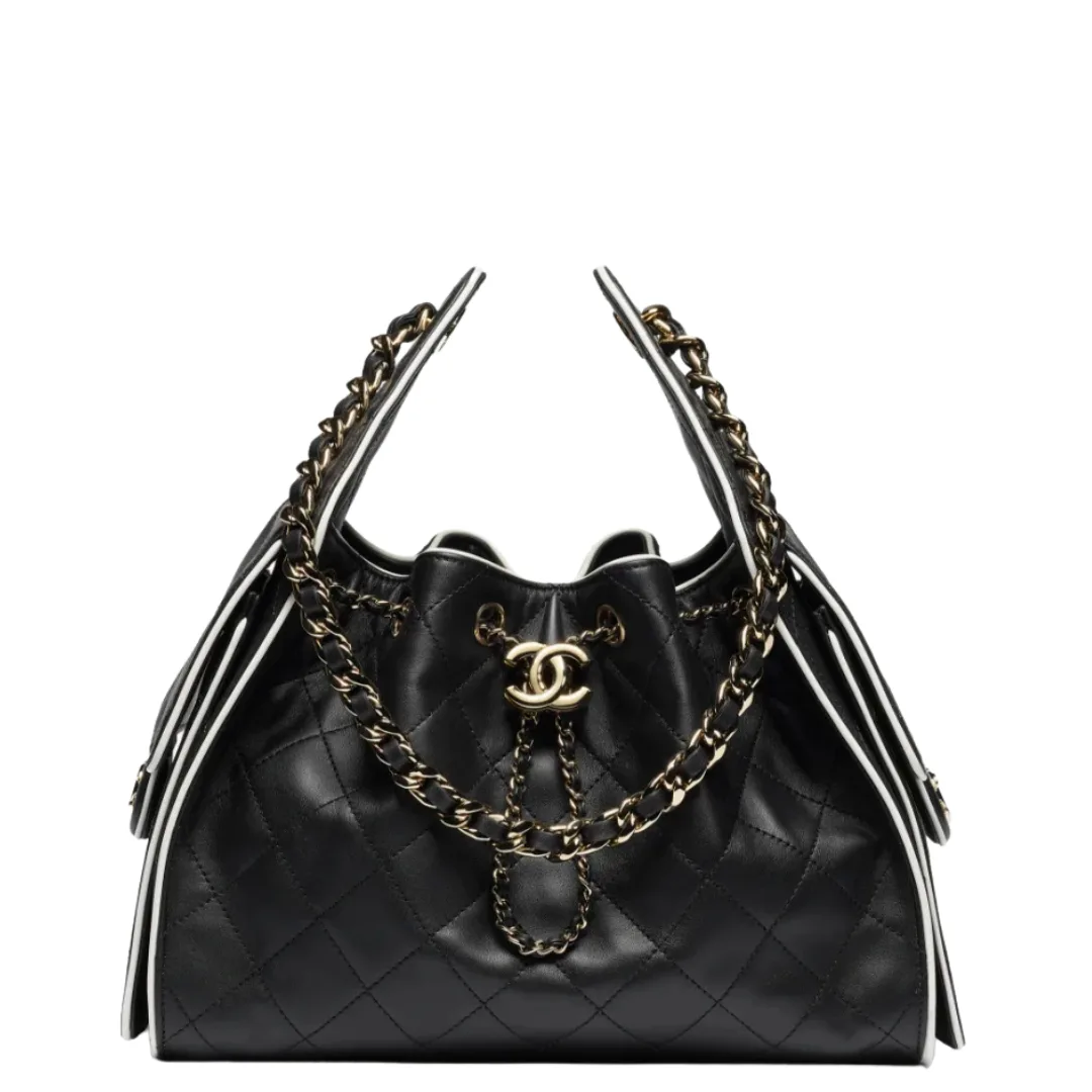 Chanel 25 Small Handbag Calfskin & Gold-Tone Metal Black & White