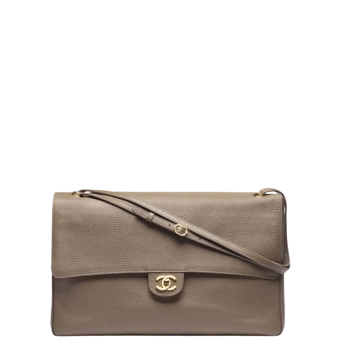 Chanel Maxi Flap Bag Grained Calfskin & Gold-Tone Metal Dark Khaki