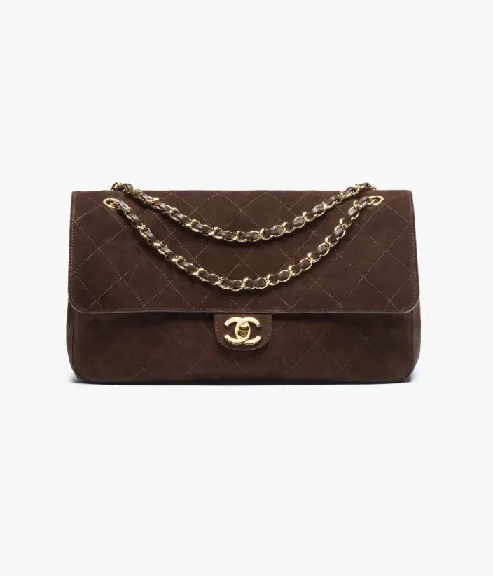 Chanel Suede Calfskin & Gold Metal Dark Brown