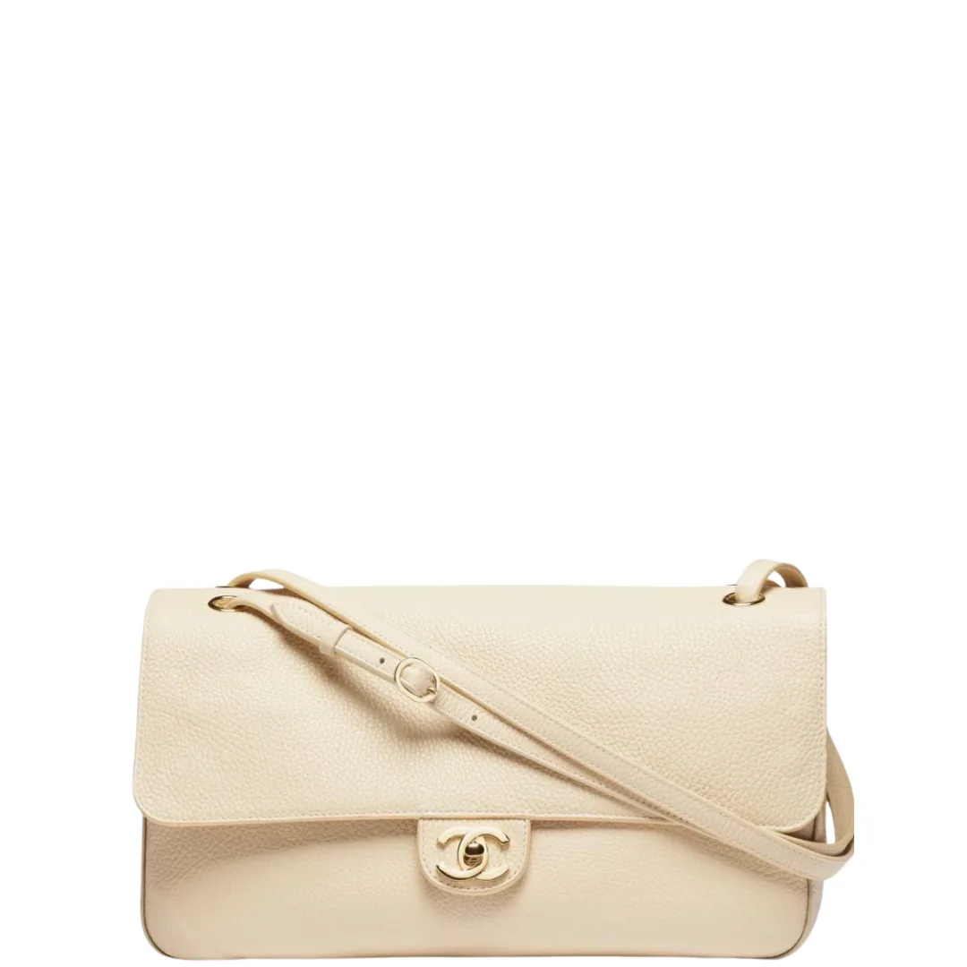 Chanel Maxi Flap Bag Grained Calfskin & Gold-Tone Metal Beige
