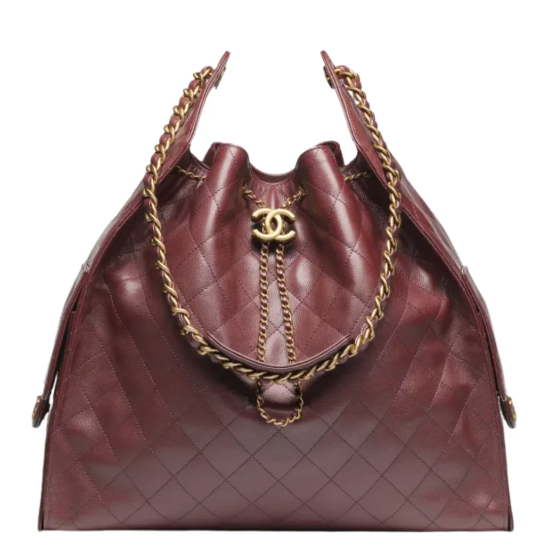 Chanel 25 Large Handbag Hobo Grained Calfskin & Gold-Tone Metal Burgundy
