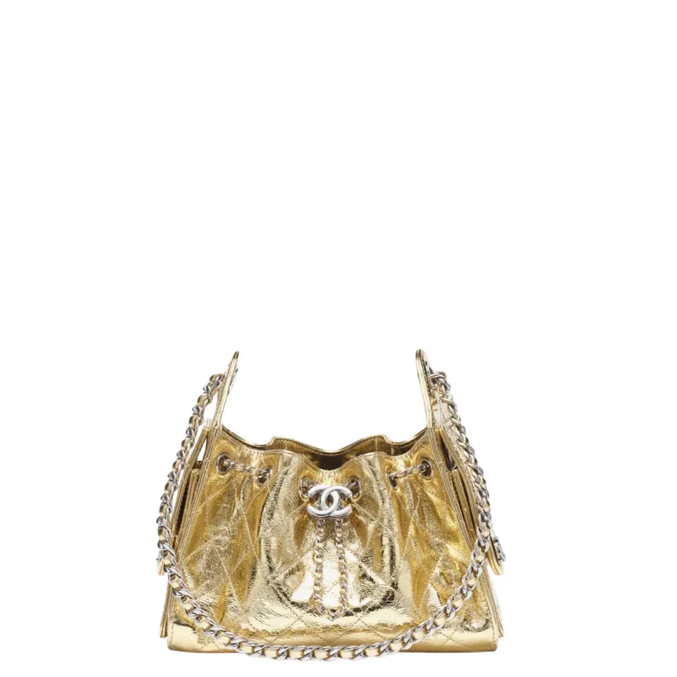 Chanel 25 Mini Handbag Metallic Calfskin & Silver-Tone Metal Gold