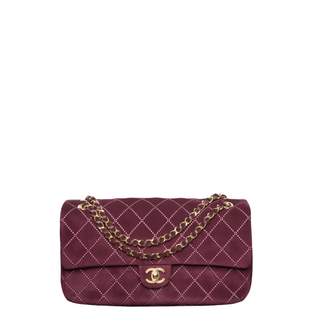 Chanel Maxi Flap Bag Suede Calfskin & Gold Metal Burgundy