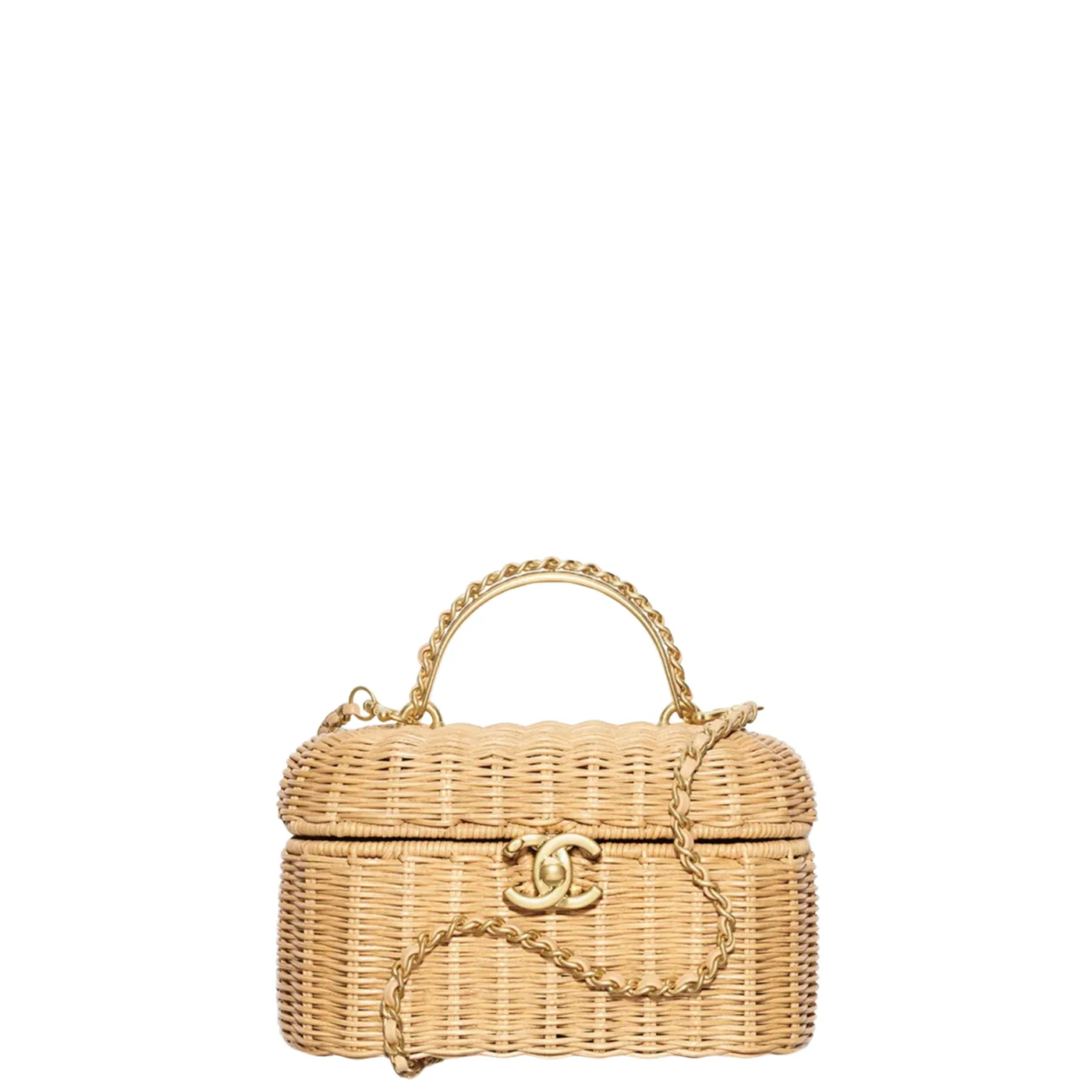 Chanel Vanity Case Braided Rattan & Gold Tone Metal Beige