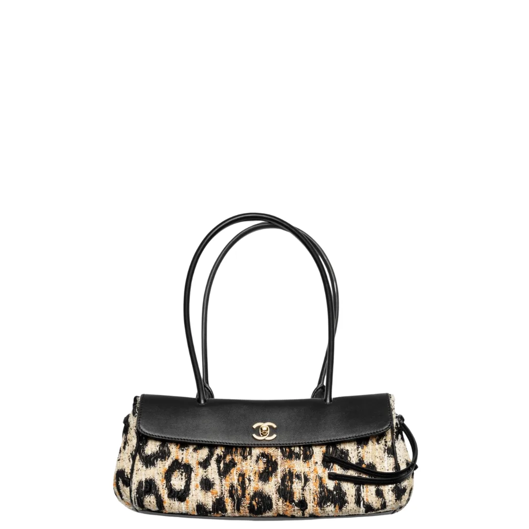 Chanel Small Tote Tweed, Mixed Fibers, Calfskin & Gold-Tone Metal Brown, Black & White