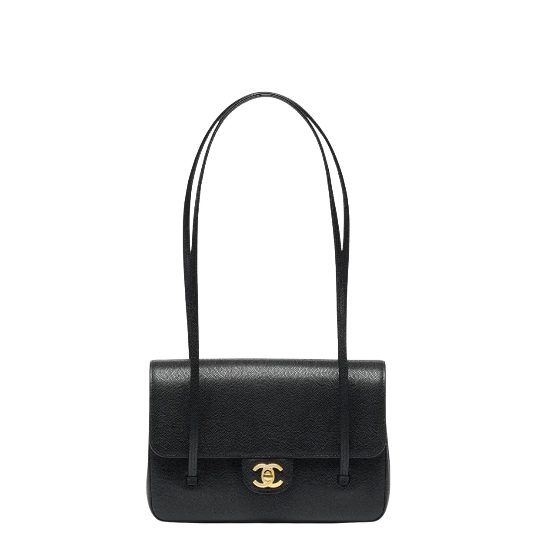 Chanel Small Preppy Flap Bag Grained Shiny Calfskin & Gold-Tone Black