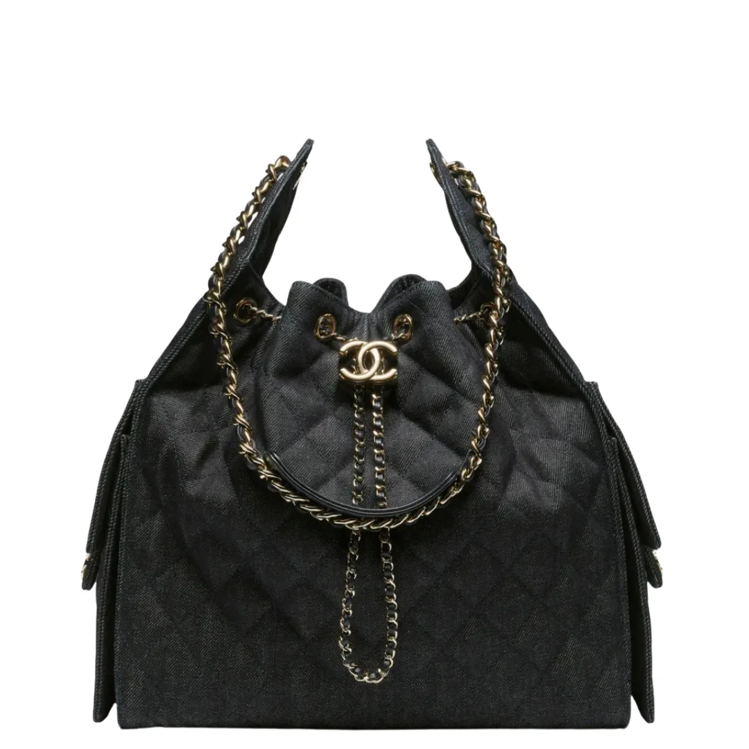 Chanel 25 Medium Handbag Denim & Gold Metal Dark Blue