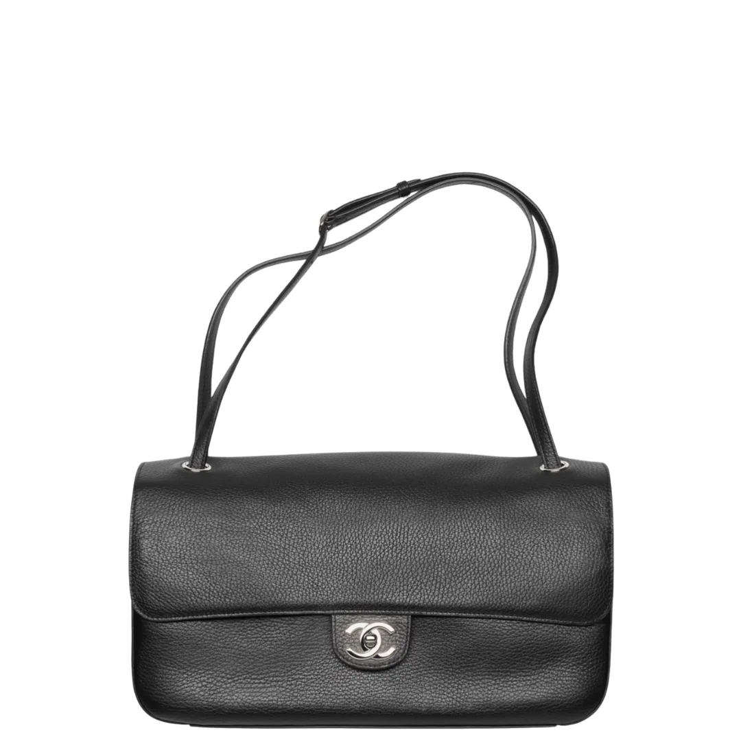 Chanel Grained Calfskin & Silver Metal Black Maxi Flap Bag