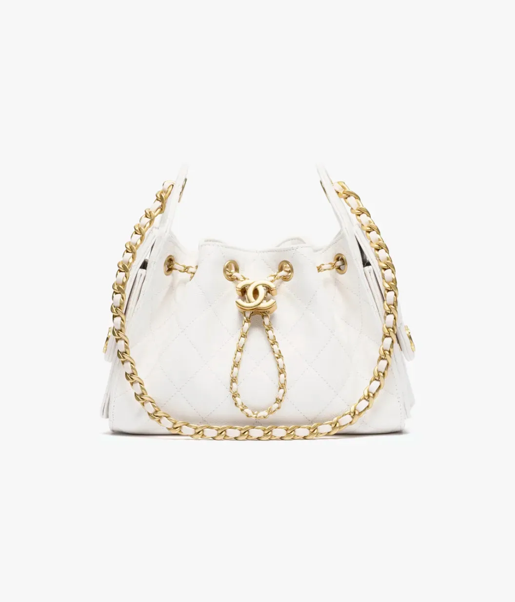 Chanel 25 Mini Handbag Grained Calfskin & Gold-Tone Metal White