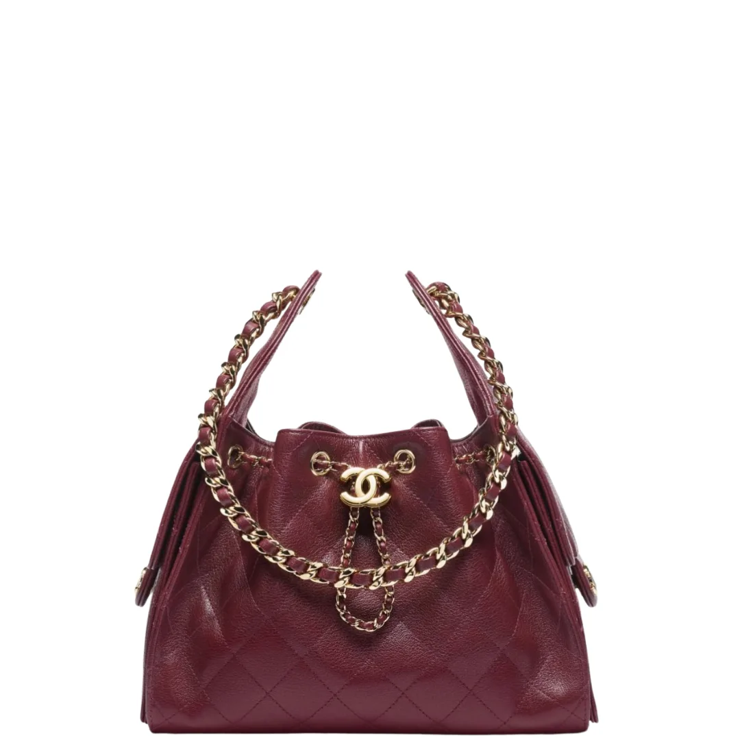 Chanel 25 Small · Shiny Calfskin, Burgundy
