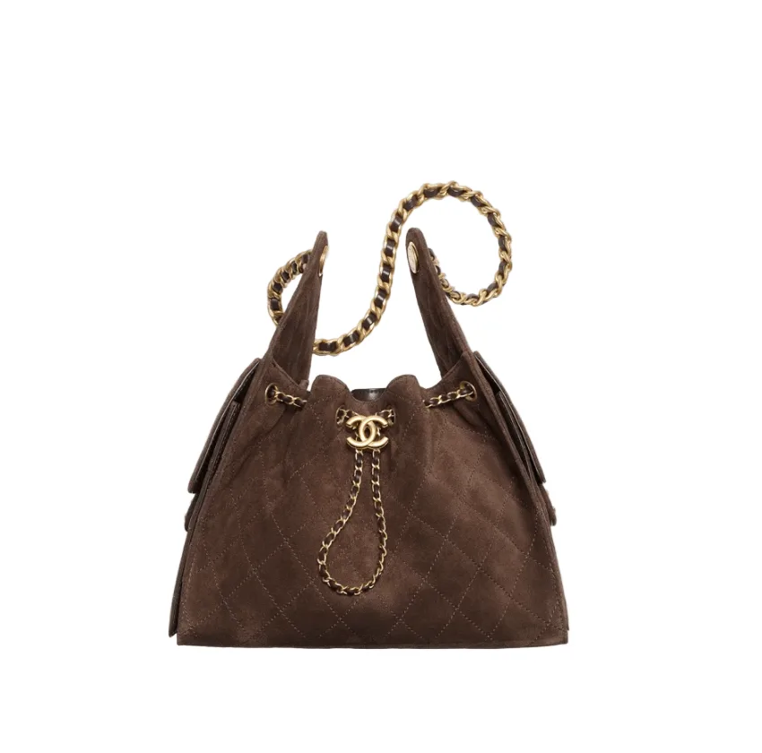 Chanel 25 Small Handbag Suede Calfskin & Gold-Tone Metal Dark Brown